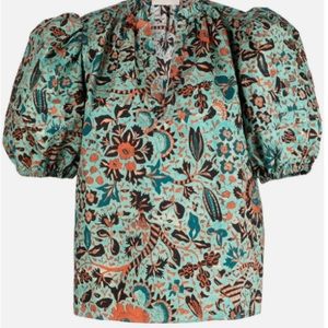 Ulla Johnson Imari Top Jade Floral Cotton Puff